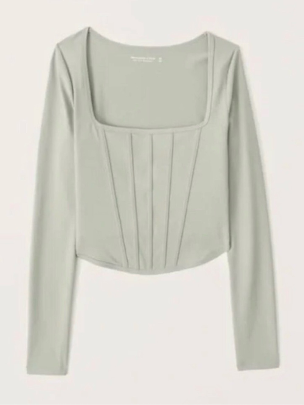 Abercrombie & Fitch Light Sage Long Sleeve Square Neck Top with Corset style